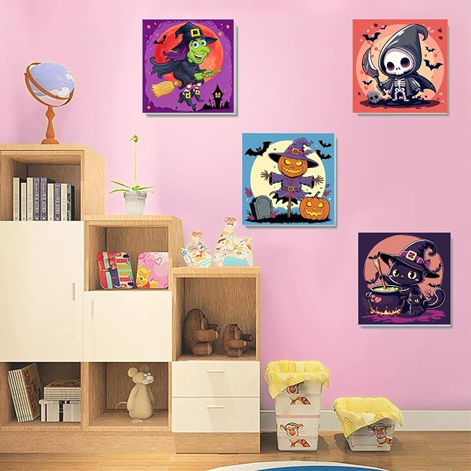 MXCFZX 6 Pack Ghost Paint by Numbers for Kids/Adult, Halloween Painting, Children's Adult Paint by Number, Ages 4-12, DIY Acrylic Oil Painting Set, Suitable for Home Wall Decoration 8 x 8 inch