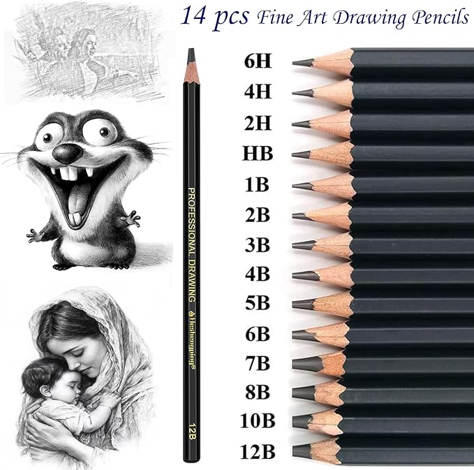 Heshengping, Sketching Pencil Set Drawing Pen Charcoal Sketch Kit Cover Graphite Charcoal Watercolor Pencils Paper Erasable Pen Beginners Artist Children and Adults(39pcs Art Supplies)