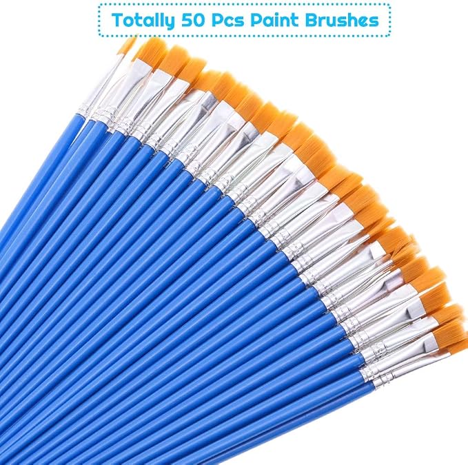 50 Pcs Flat Paint Brushes for Touch Up, Anezus Small Paint Brushes for Classroom Craft Brushes for Acrylic Watercolor Face Painting