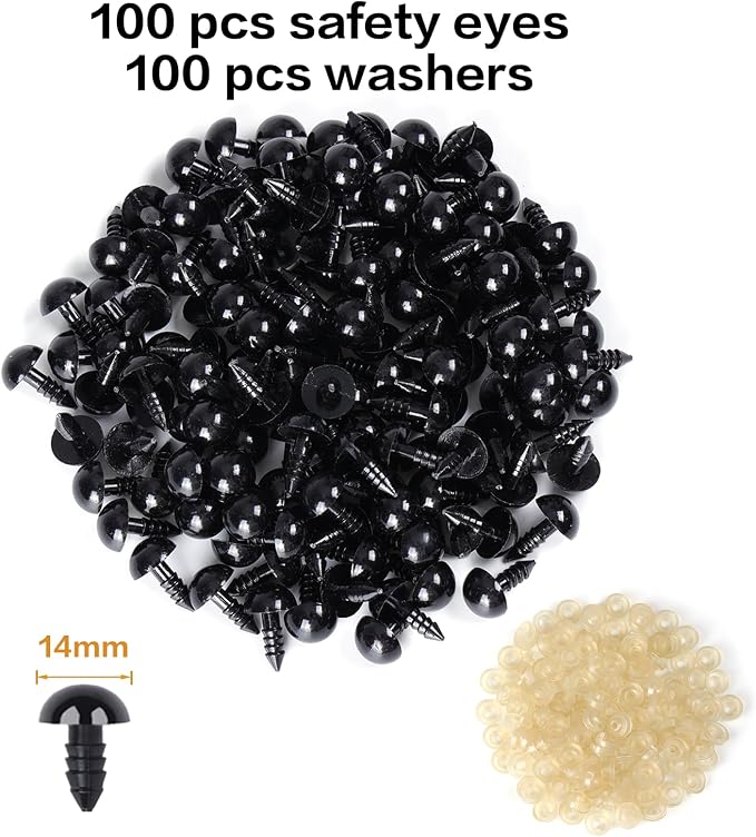 XKDOUS 14mm Safety Eyes, 200pcs Crochet Eyes for Amigurumi | Safety Eyes for Crocheting，Stuffed Animal Doll Eyes for DIY Crafts