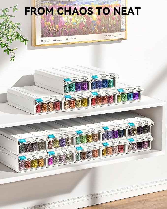ARTDOT 2-Pack Interlocking Storage Containers for Diamond Art Kits for Adults, 64 Slots Storage Box for Diamond Painting Accessories and Tools