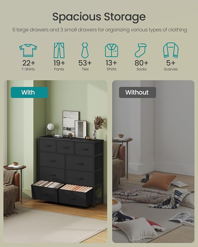 SONGMICS Dresser for Bedroom, Wide Dresser with 9 Fabric Drawers