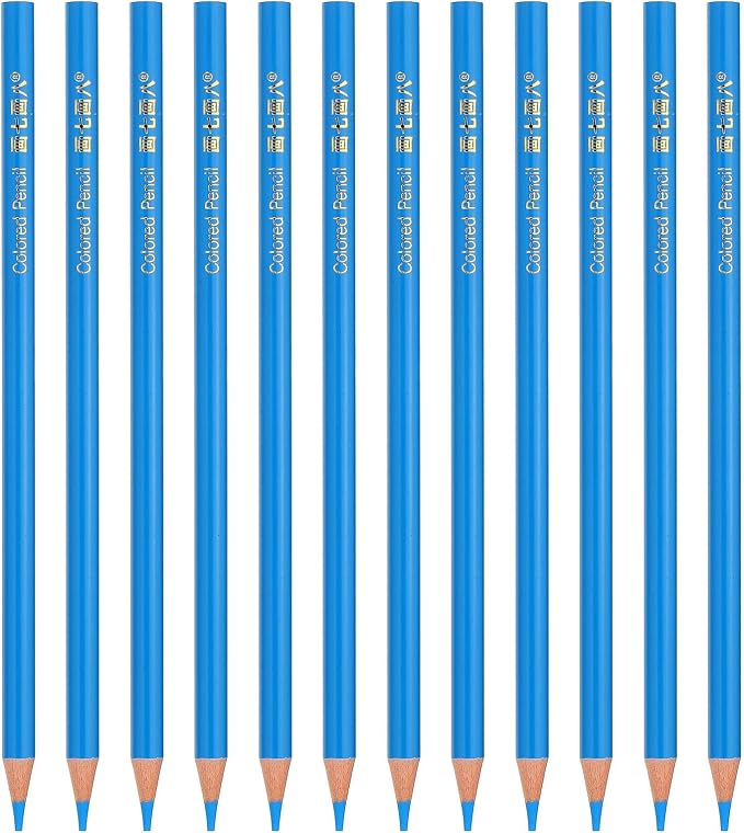 PATIKIL Sky Blue Colored Pencils Set,12 Pcs Oil Color Pencils Wooden Coloring Drawing Pencil for Artists Art Painting