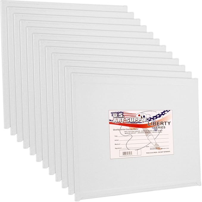 U.S. Art Supply 12 X 12 Inch Art Canvas Board Panels 12 Pack - 8 Ounce | Heavyweight Cotton Acid Free Canvases for Painting Acrylics and Watercolor (1 Case of 12 Single Canvas Painting Panels)