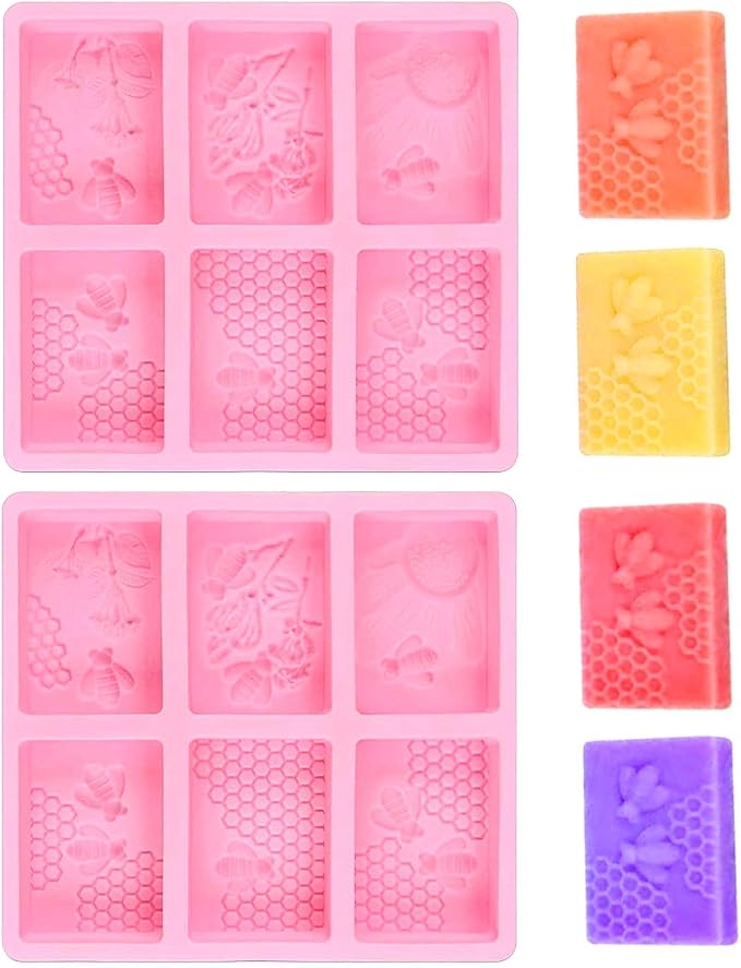 2Pcs Rectangle Bee Silicone Soap Molds for Homemade | Honeycomb Molds,Craft Making,for Chocolate Jelly Candy