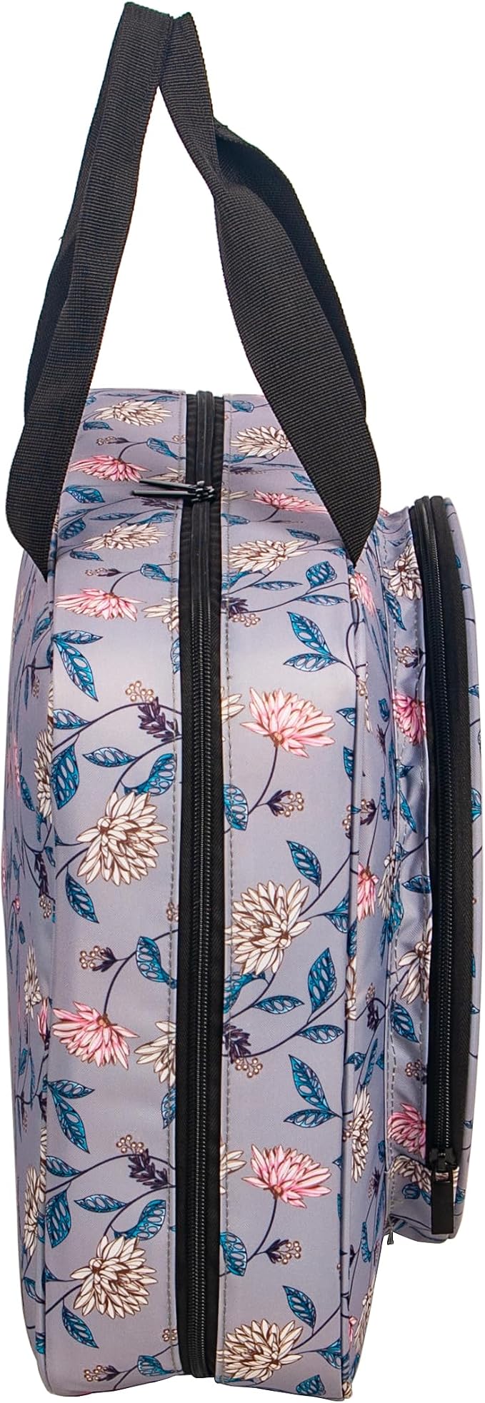 Portable Square Cross Stitch Starter Kits Bag Embroidery Project Bag Embroidery Tool Storage Tote Bag with Multifunctional Pockets, Bag Only (Flower Pattern)