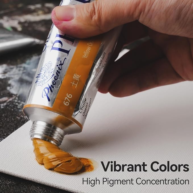 PHOENIX Artist Oil Paint Set - 12 Color x 1.35 Oz. / 40ml Tubes Professional Quality Oil Based Paint for Canvas Painting