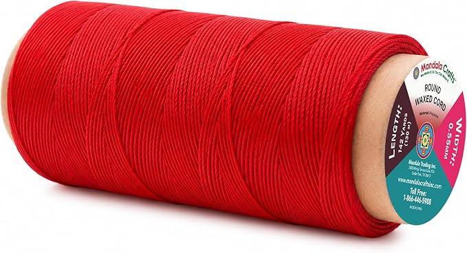 Mandala Crafts 130M 0.55mm Red Round Waxed Thread for Leather Sewing