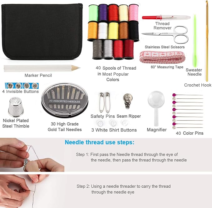 Sewing Kit, Sewing Kit for Adults, Needle and Thread Kit, Travel Sewing Supplies, Large 128PCS, Basic, Beginner Sewing Kits, Contains Sewing Needles, Thread etc(L)