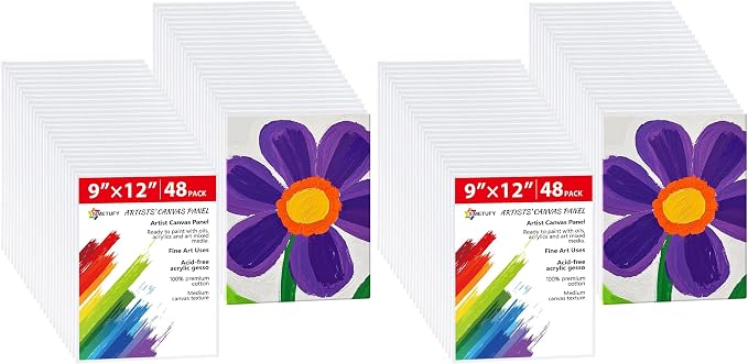 Simetufy 96 Pack 9x12 Inch Canvas Boards, Flat Art Canvas Panels