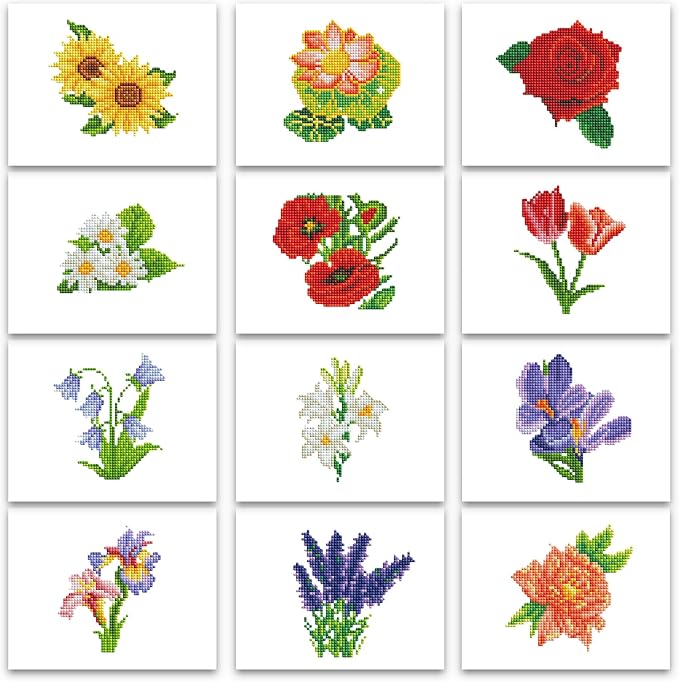 PeakLuv Small Diamond Art Kits Flowers Mini Diamond Painting Kit for Adults