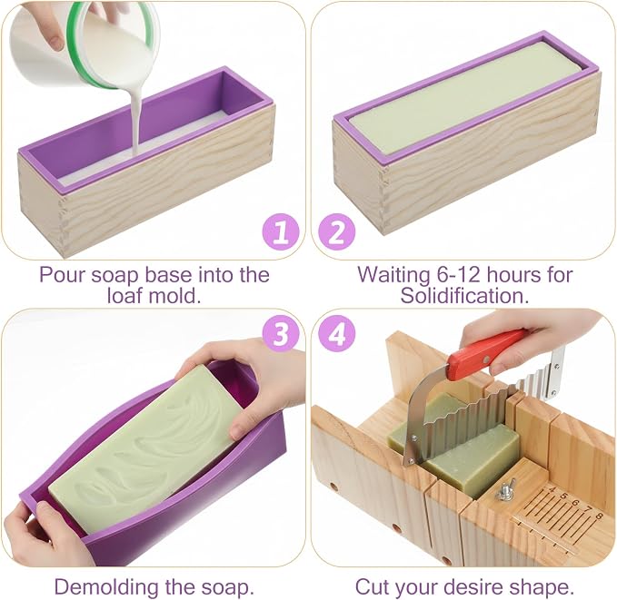 Loaf Soap Making Cutting Kit,Bamboo Cutting Box,Soaps, 48oz Silicone Molds
