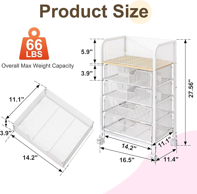 5-Tier Craft Organizer Cart with Wheels,Craft Organizers and Storage with Drawers,Lockable Wheels Rolling Utility Cart with DIY Divider,Office Supply Organizer,Ideal for Studio,Office Patent Pending