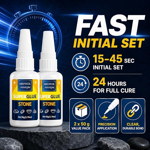 Meuvcol Stone Glue 100g - Marble Glue Heavy Duty for Granite, Artificial Stones & Tile | Clear Waterproof Stone Adhesive for Marble Repair & Craft Projects | Fast Drying, Strong, 6 Precision Nozzle