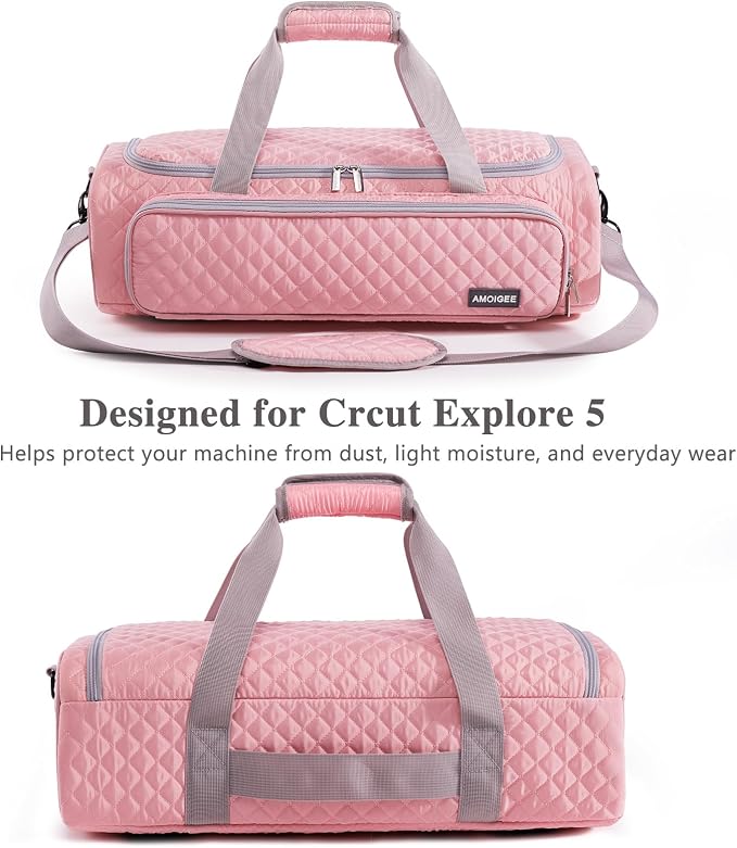 AMOIGEE Puff Carrying Case for Cricut Explore 5, Quilted Storage Bag for Die-Cutting Machine, Travel Craft Tote with Pockets for Vinyl, Tools, Mats and Cricut Accessories and Suppliers