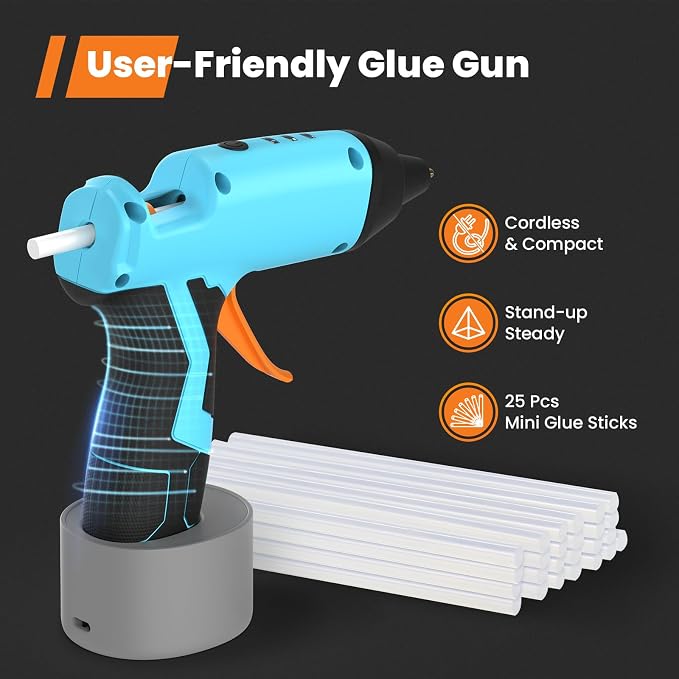 GoGonova Cordless Hot Glue Gun Kit, 2Ah Battery, Includes 25 Glue Sticks