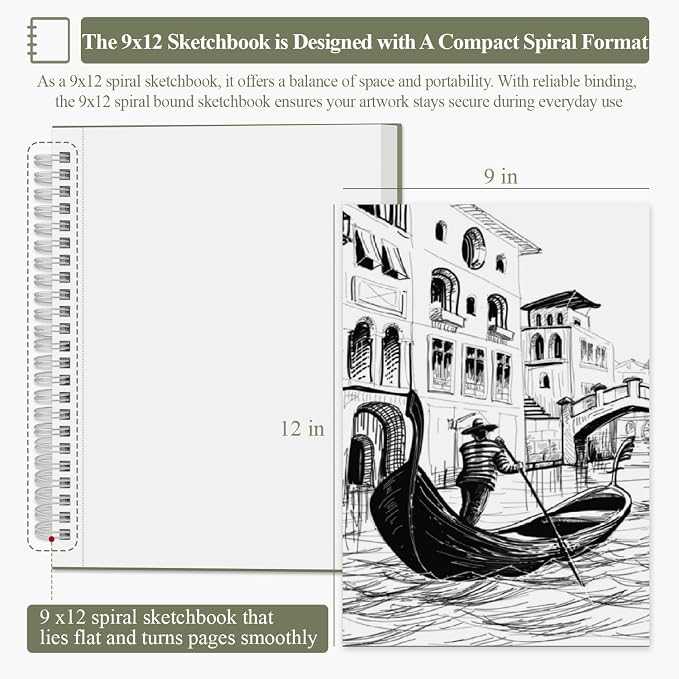 9 x 12 Sketchbook, 68lb/100gsm Sketch Pad 100 Sheets Spiral Bound Acid Free Drawing Paper with Hard Cover Art Paper for Drawing and Painting for Graphite Pencil, Charcoal, Pastels, for Kids & Adults