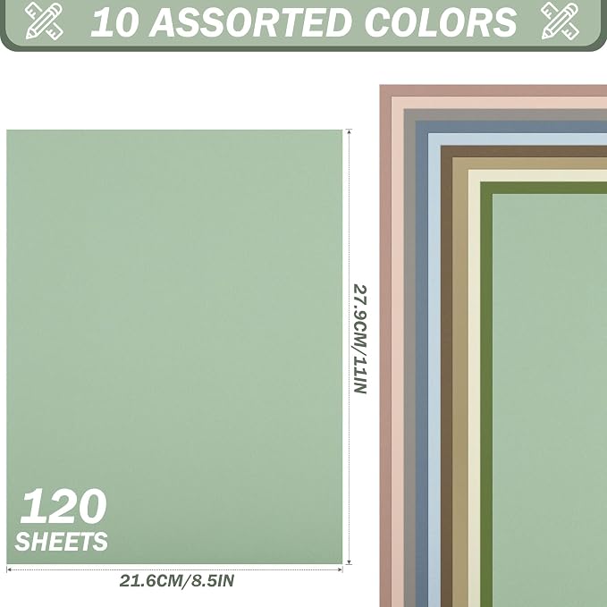 120 Sheets Morandi Mixed Colors Cardstock 92LB Construction Paper 8.5x11In
