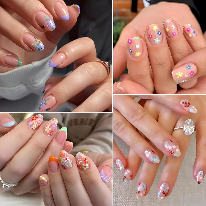 SPLOCUDU Colorful Cute Daisy, Floral, Heart, Flower Nail Art Stickers Decals, 3D Self Adhesive Supplies, Design Decoration Accessories for Women and Girls, 30 Sheets