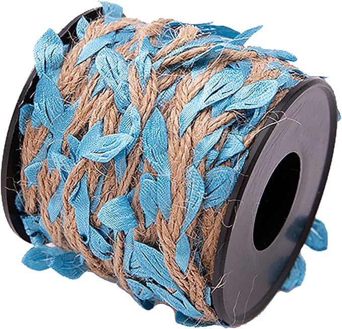 33 feet Natural Twine Blue Leaf Jute 3ply 2MM Rope Hemp Burlap Ribbon String Heavy Duty Hanging Gardening Decoration or for Arts and Crafts