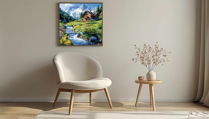 5D DIY Wildflower Wooden House Diamond Art Kits for Adults13.8x13.8 inch