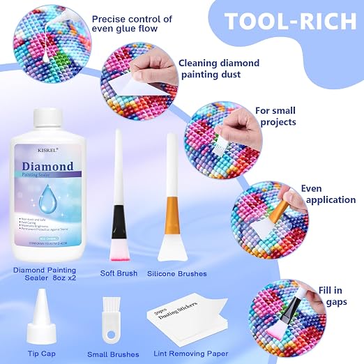 KISREL 473 ML Diamond Painting Sealer, 16oz Diamond Painting Adhesive with Applicator, 5D Diamond Painting Glue Sealer Permanent Hold, Shine Effect Conserver for Jigsaw Puzzles