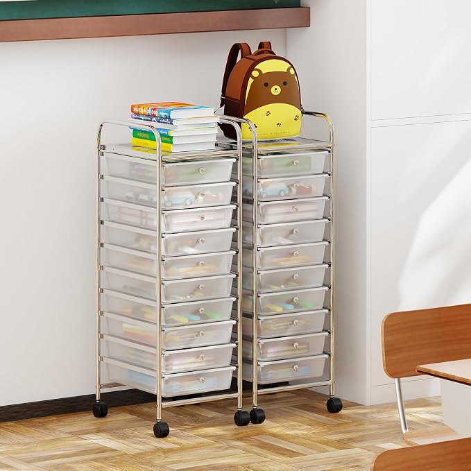 Giantex Rolling Storage Cart with 10 Drawers, Utility Cart with Tabletop, Drawer Organizer with Wheels for Craft Art Paper Tool, Mobile Organization & Sorting for Office Home School School Supplies
