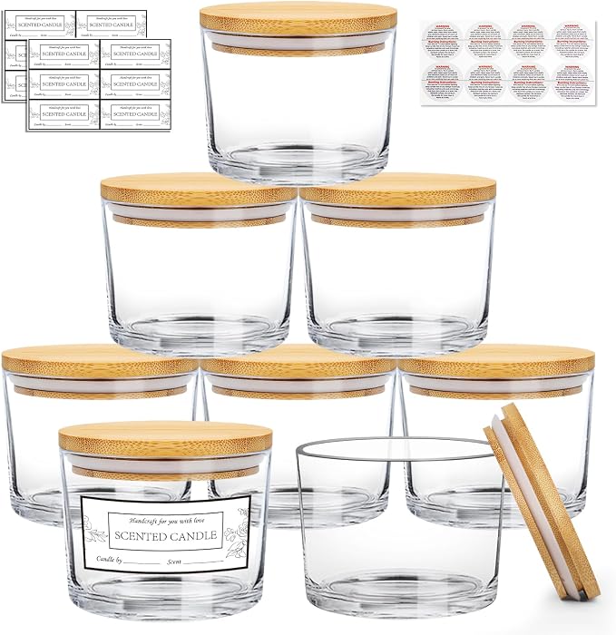 CONNOO 8 Pack 12 OZ Clear Glass Wide Mouth Candle Jars