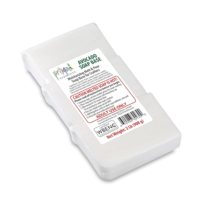 Primal Elements Avocado Soap Base - Moisturizing Melt and Pour Glycerin Soap Base for Crafting and Soap Making, Easy to Cut - 2 Pound