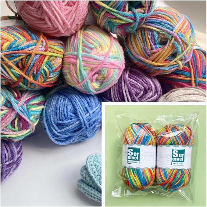 2 Packs (2*48g/2*142 Yards) Crochet/Knitting Rainbow Acrylic Yarn - Soft, Multicolor Variegated Yarn for Beginners' Crochet Projects and Blankets