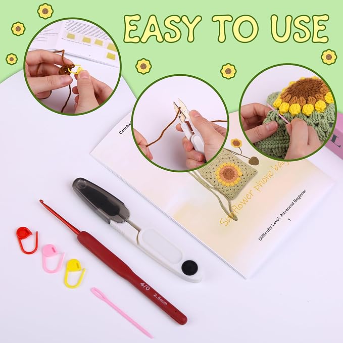 Fedmut Crochet Kit for Beginners, Sunflower Phonebag Crochet Kit for Adults