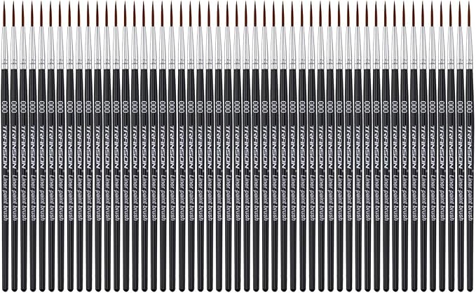 Transon 50pcs Detail Paint Brushes Set Size 000 for Model Painting Acrylic, Gouache, Oil, Tempera and Face Painting