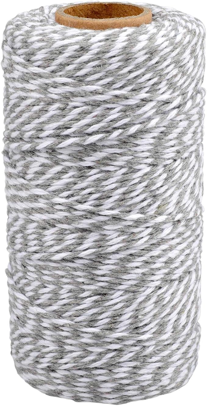 jijAcraft Gray and White Twine String, 328 Feet Christmas Bakers Cotton String, 2MM Heavy Duty Packing Twine for DIY Crafts, Christmas Decoration, Gift Wrapping, Craft Wrapping