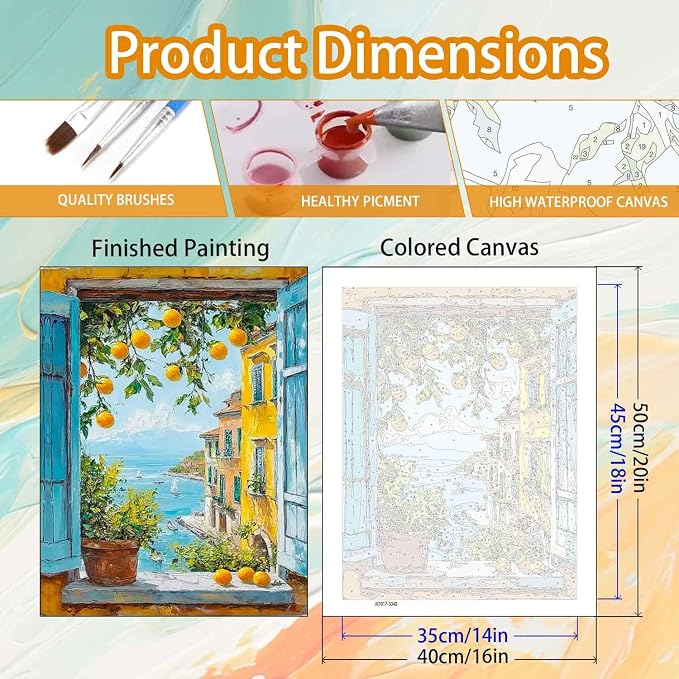 Yunruily Paint by Number Adult Lemon Tree-Adult Paint by Numbers,Paint by Numbers for Adults Canvas for Gifts Home Wall Decor(16x20inch)