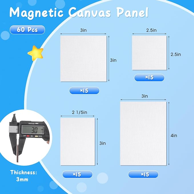 Engrowtic 60 Pcs 60 Pcs Mini Magnetic Canvas Panel Boards 3" x 3" 2.5" x 2.5" 2.2" x 3" 3" x 4" Magnetic Painting Canvas Panel Assorted Size for Painting Fridge Locker Art Crafts DIY