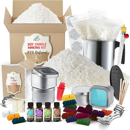 Etienne Alair Organic Soy Candle Making Kit for Adults, DIY Crafts, Complete Candle Making Supplies Include Natural Soy Wax, Tins, Scents, Dyes, Wicks & More – Gift Idea, Perfect Home Decor – 2 Lbs