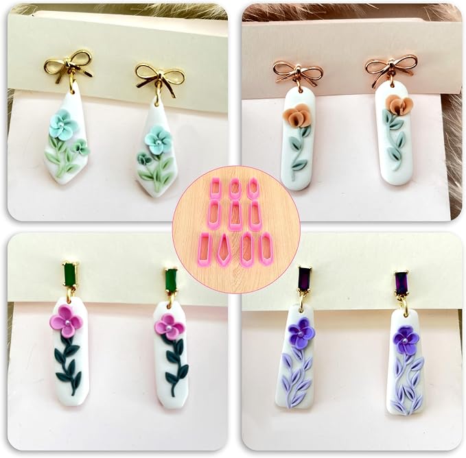 Polymer Clay Cutters, 10 Pieces Clay Sculpting Tools Polymer Clay Earrings Cutters Kit Basic Clay Cutters Tools Sculpting Polymer Clay Molds Dangle Shape Clay Cutters for Polymer Clay Jewelry Making
