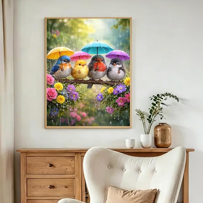 PHANTASYART Birds Paint by Number Framed with Wooden Easel 12x16inch | Birds Adult Paint by Numbers, Bird Canvas Paint by Numbers for Adults, DIY Acrylic Adult Paint by Number Kits on Canvas