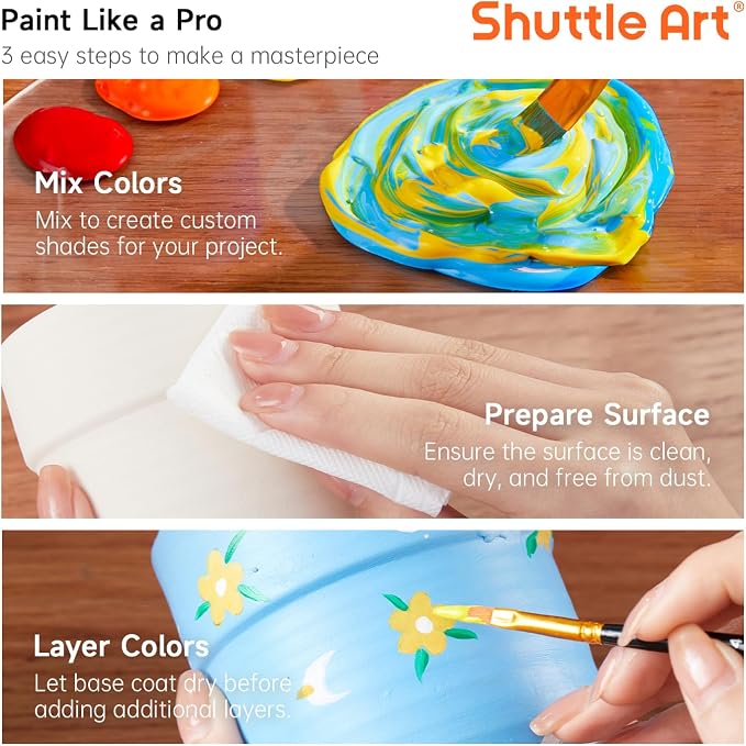 Shuttle Art Outdoor Acrylic Paint Set, 20 Colors Waterproof Paint, 8.45oz Large Bottles, Rich Pigmented Bulk Painting Supplies for Artists, Beginners on Rocks, Wood, Wall, Crafts, Garden Statues