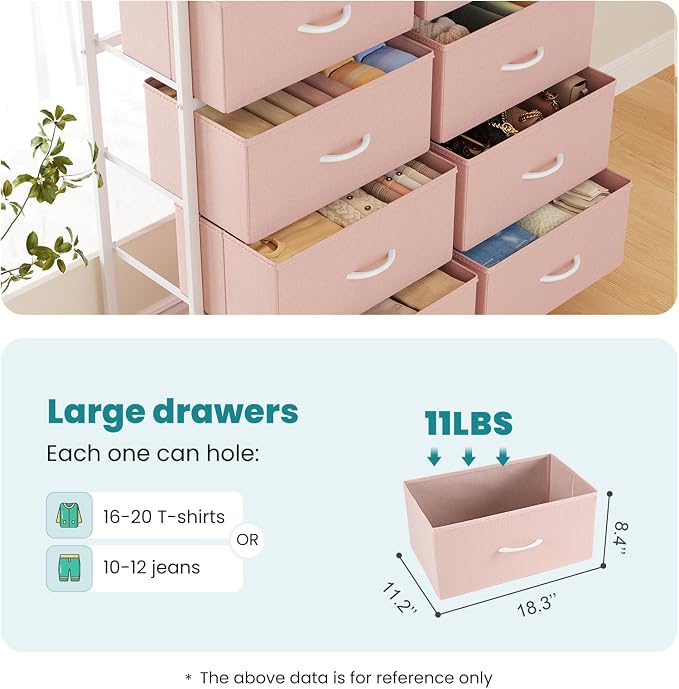 OLIXIS 8 Drawer Storage Dresser for Bedroom, Closet Organizers Units, Pink
