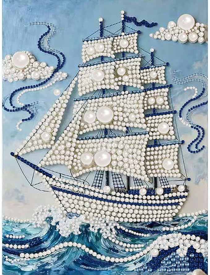 Sailboat Pearl diamond painting Kit for Adult,Full Drill Dot Art11.8X11.8In | 5D Diamond Painting Kits ,DIY Diamond Dots Gem Art Craft, Beginners Home Wall Decor
