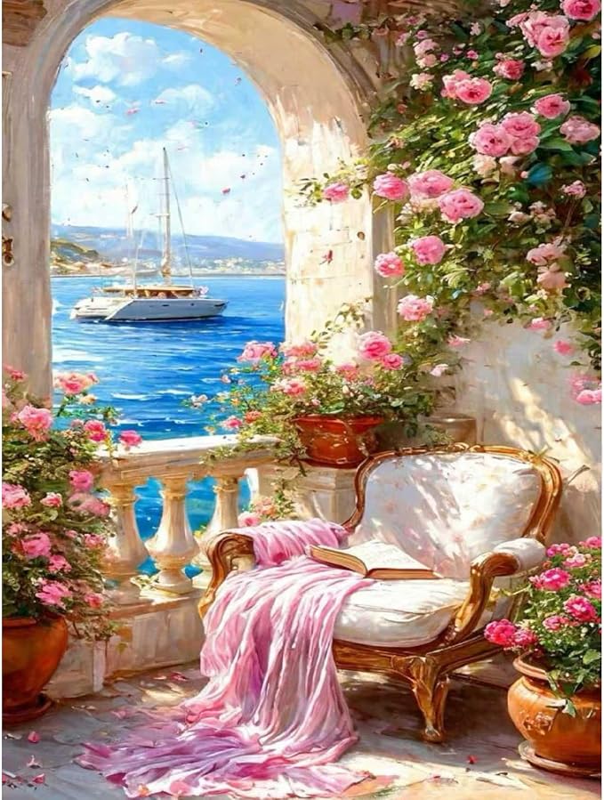 YarnMate Scenery Paint by Numbers for Adults,Resting by Lake Paint by Number for Adults Beginner,Easy Acrylic Paint by Number on Canvas for Relax and Home Wall Decor 16X20 Inch (Without Frame)