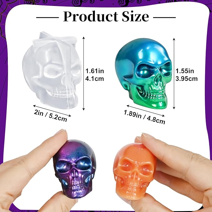 Small Skull Silicone Molds, Set of 6 Halloween Skull Head Molds | 3D Skull Silicone Molds for Candle, Epoxy Resin, Keychain, Soap Plaster, Fine Detail Skeleton Craft DIY Gift Art Home Decor