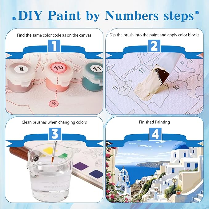 Ycydilirab 4 Pack Framed Paint by Numbers-Seaside Scenery Paint by Number Adult,Landscape Paint by Numbers Framed Canvas with Wooden Easel for Home Wall Decor (8x12 inch)