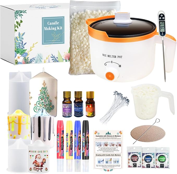 Ksedcon DIY Candle Making Kit for Adult Beginners with Molds | Wax Melter Pot, Watercolor Crayons & Fragrance Oils - Wax Melt Kit with Measure Cup