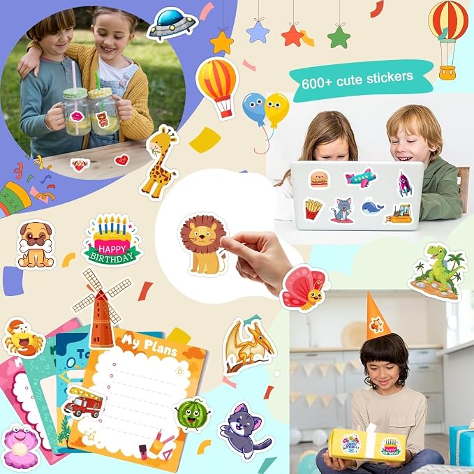 24 Sheets Stickers for Kids & Toddlers, Cute Kids Stickers Variety Pack | Stickers for Scrapbooking, Teachers Classroom Prizes, Goodie Bag Stuffers Including Animals, Cars, Dinosaurs, Hearts and More