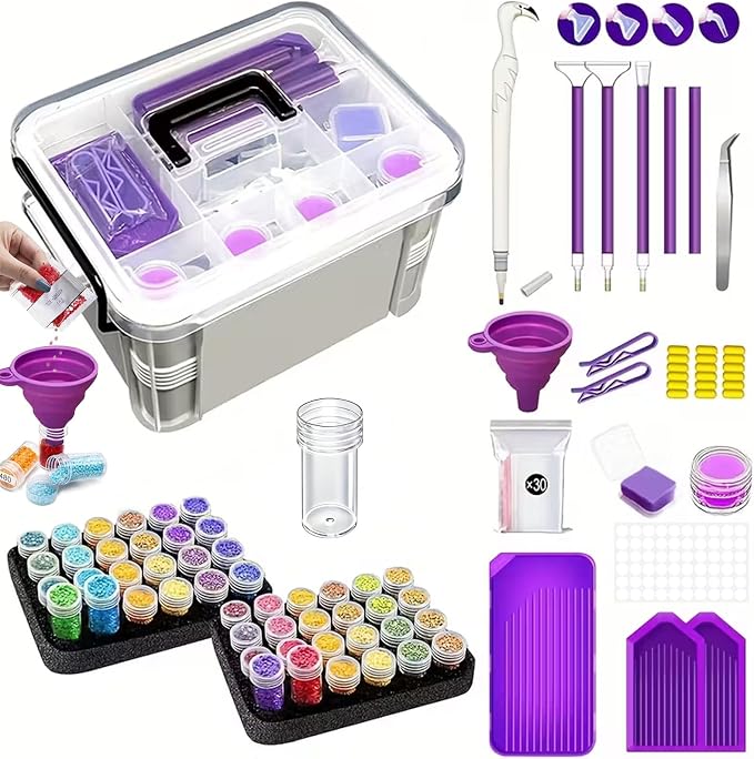 CXJINZE 111 Pcs Diamond Painting Tools Accessories Storage Kit, Purple
