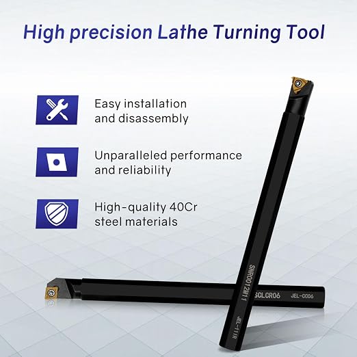 Indexable Lathe Turning Tool 21Pcs Kit 1/2'' 12mm Shank 7 Pcs Metal Lathe Tool Holder Set with 14 Pcs Turning Inserts for Turning Grooving Threading Boring Carbide Inserts Carbide Turning Tool