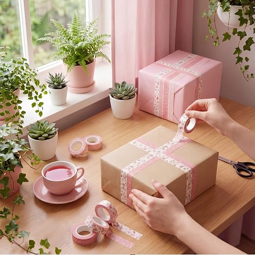 12 Rolls Floral Washi Tape Set,Pink,Sweet | Watercolor Flowers Design for Scrapbook Journal DIY Craft School Supplies, 15 mm Vintage Decorative Masking Washi Tapes