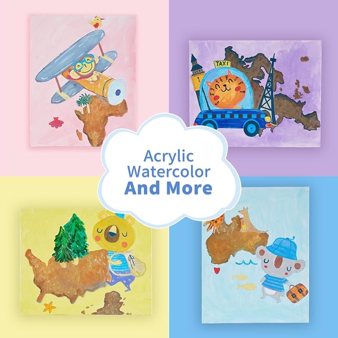 Pre Drawn Painting Canvas for Painting, 8 x 10 Inch Canvas Boards 12 Pack (Animal Travel Designs), Canvas Panels for Acrylic Paint, Watercolor, Markers & DIY Craft Projects